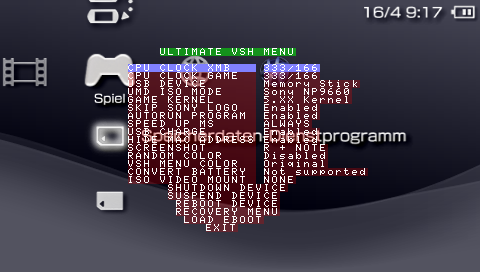 Pro vsh menu psp настройка